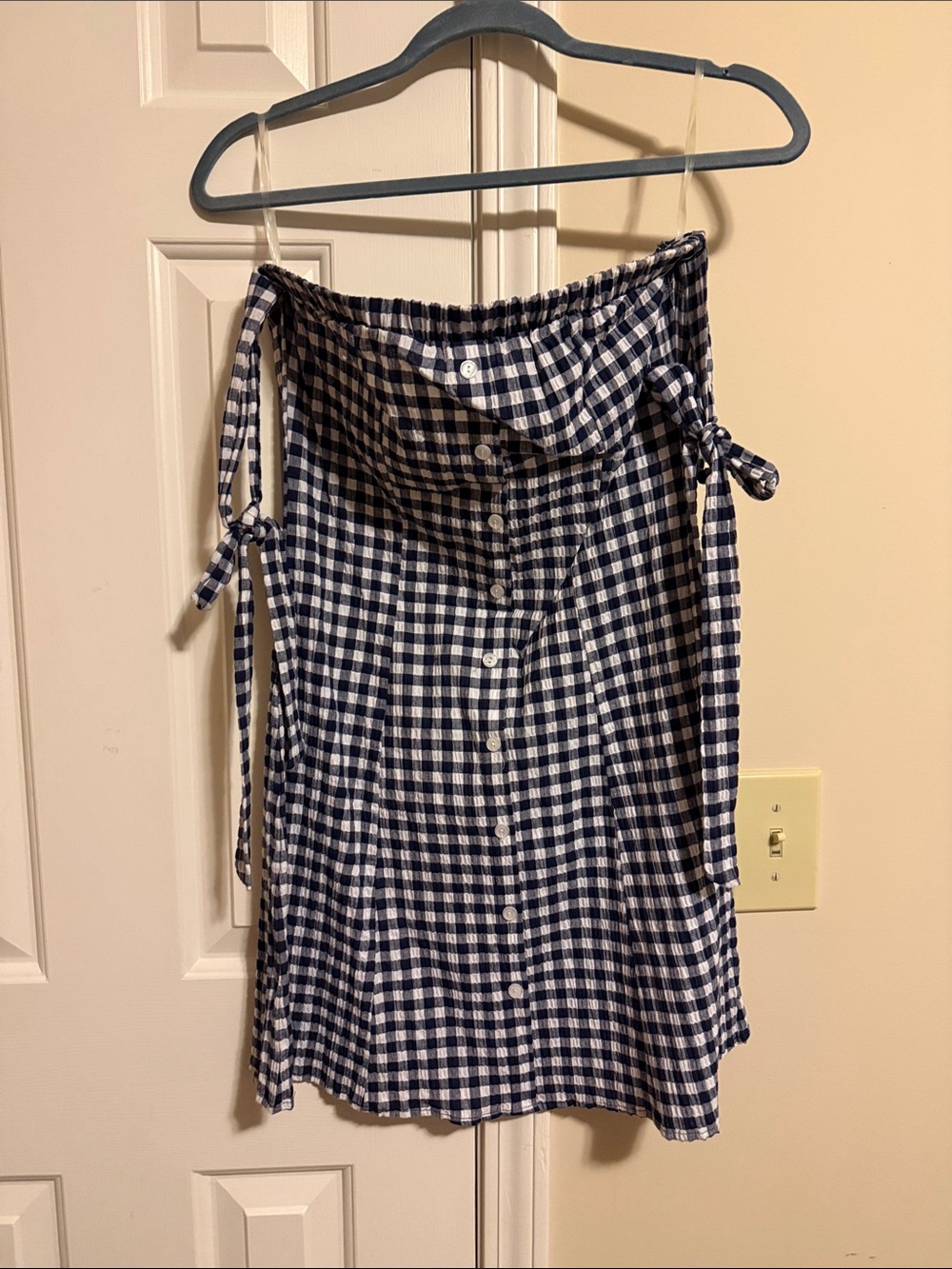 Sage Navy & White Gingham Button-Front Mini Skirt